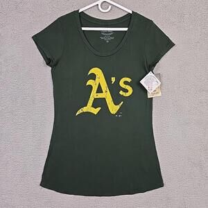 Majestic Threads Oakland Athletics Women's  T-Shirt Size XL "MOM 1" Green/Yello